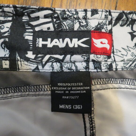 Tony Hawk Black & White Swim Trunks Board Shorts Men's Size 36 Tie Front Unlined - Picture 3 of 4